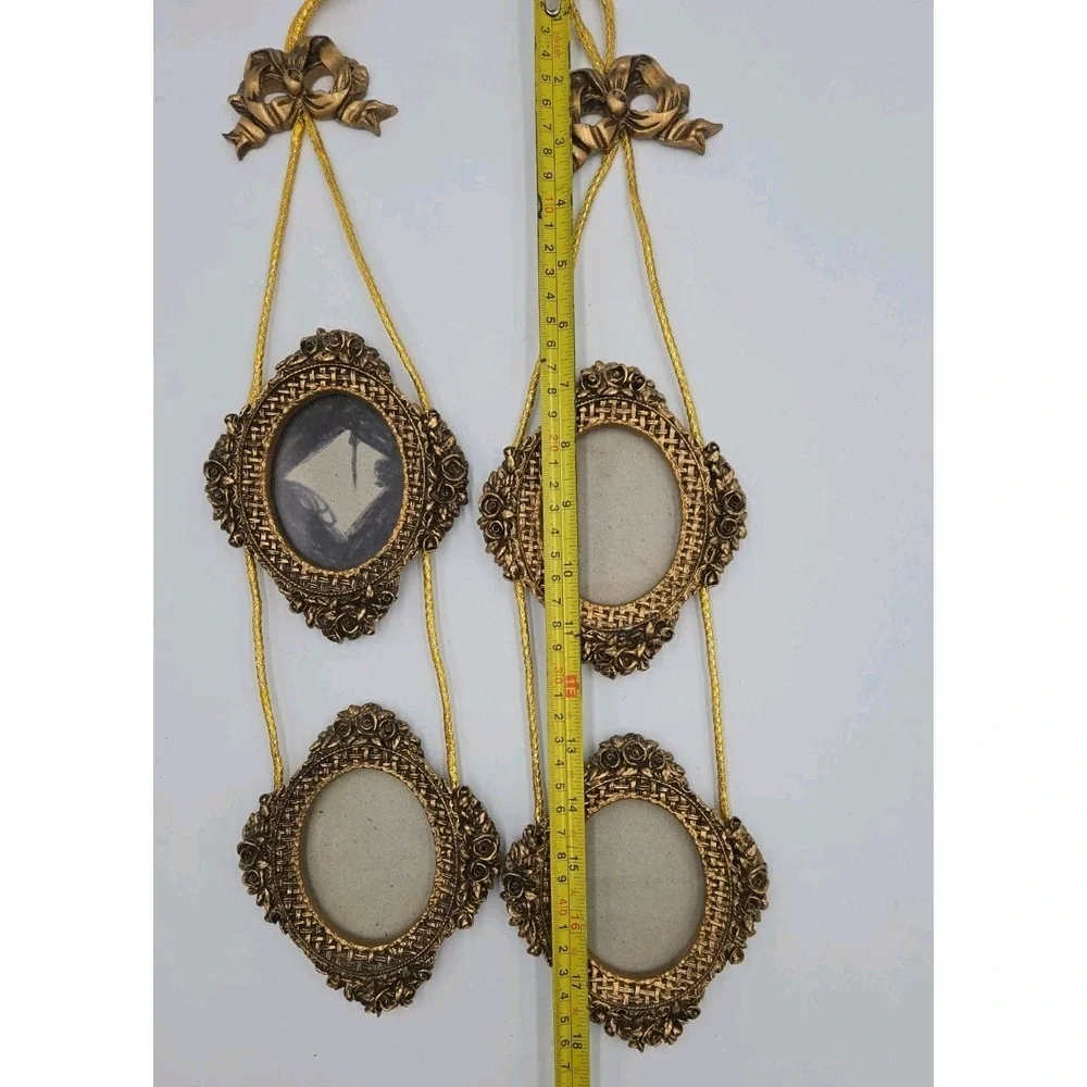 2 Vintage Resin Gold Bow Topper Wall Hanging Photo/Picture Double Frame Ornate